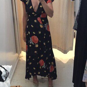 Reformation Floral V Neck Wrap Maxi Dress Size XS